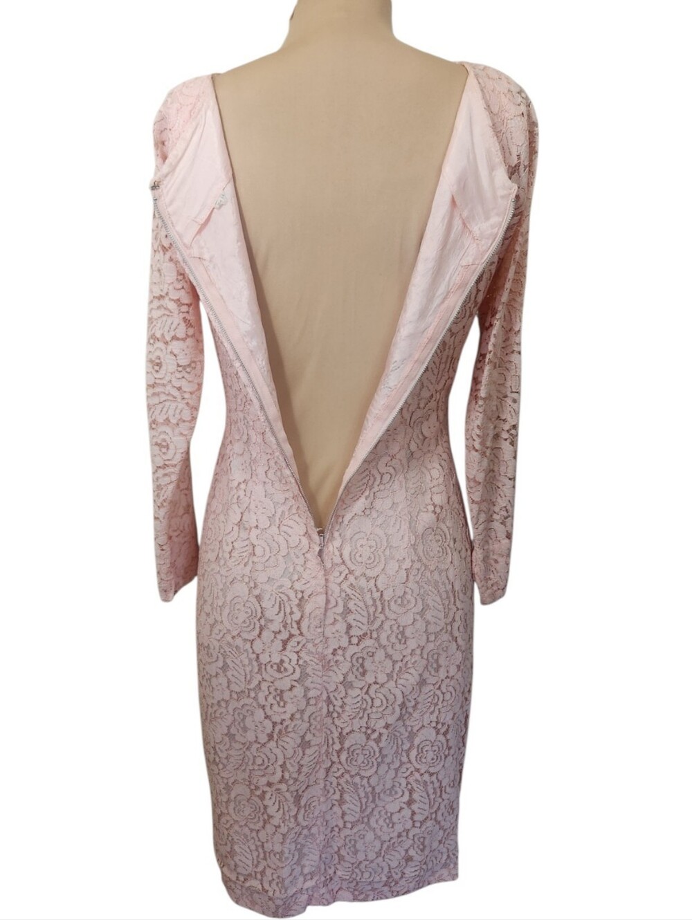 VINTAGE 1960s Peach Pink Sheath Lace Cocktail Dress - Size M - Picture 11 of 15